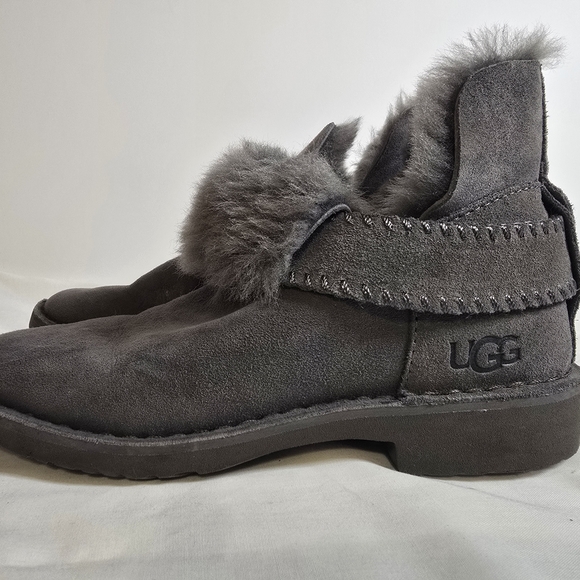 UGG Gray Ankle Boots with Fur Trim - Picture 1 of 7